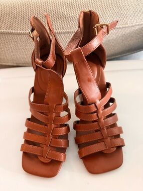 Ardene’s Strappy Brown Leather Sandal Heels